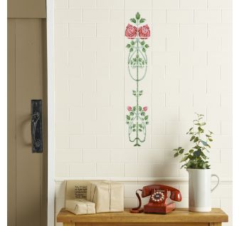 Rose And Bud Raised-Line Tiles 5-Tile Set on Colonial White